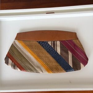 Fossil Striped Woven Clutch in Brown, Navy, Mustard, Olive, Burgundy